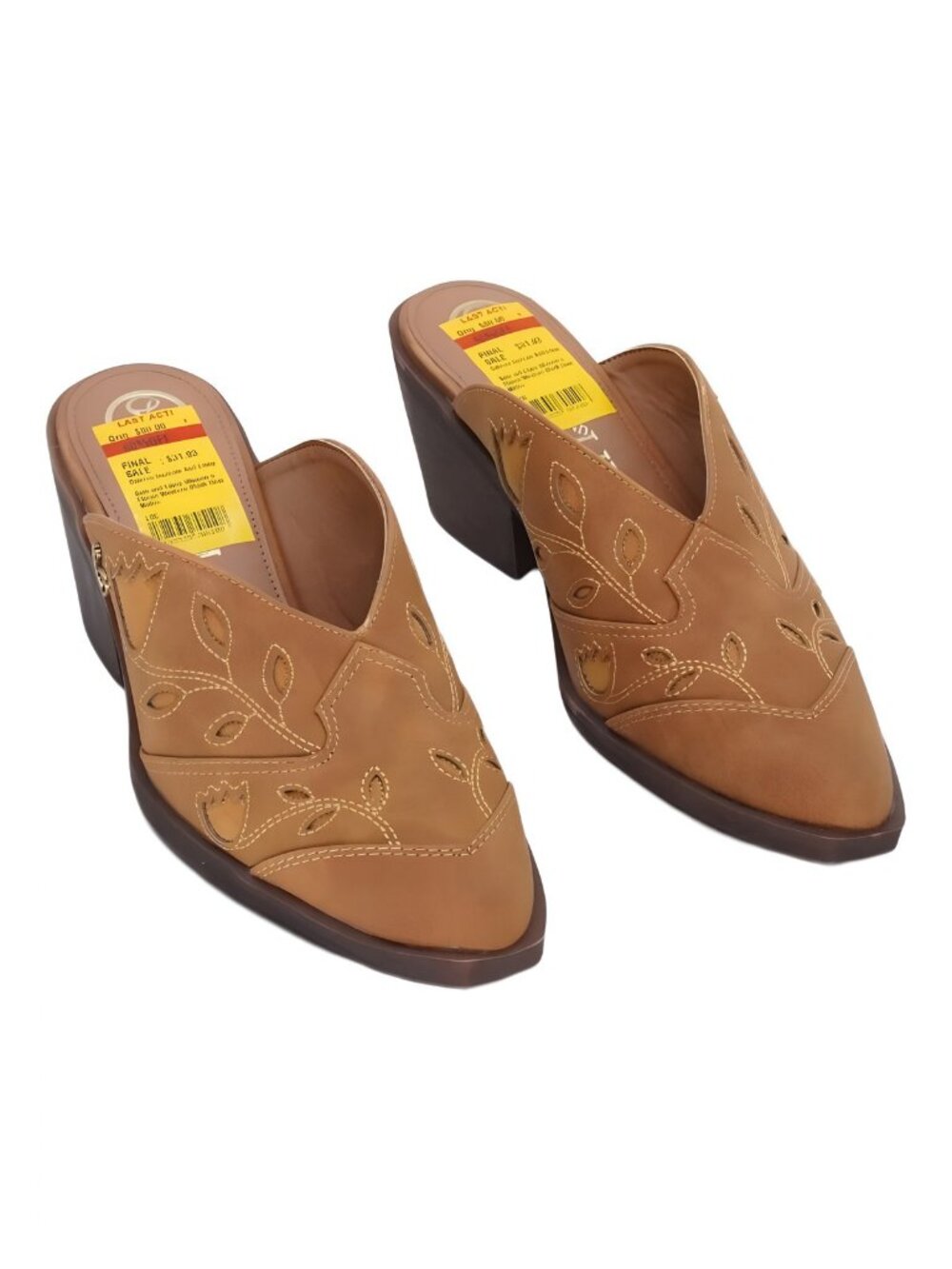 Sam and Libby Floren Western Mule Heels Tan Brown US 6.5 EU 36.5